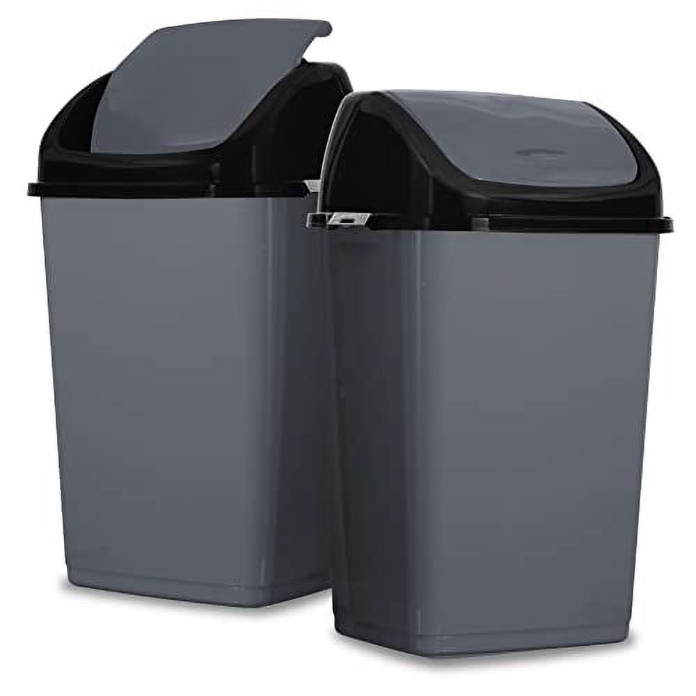 Superio Large Kitchen Trash Can 13 Gallon Grey/Black 2 Pack Swing Top