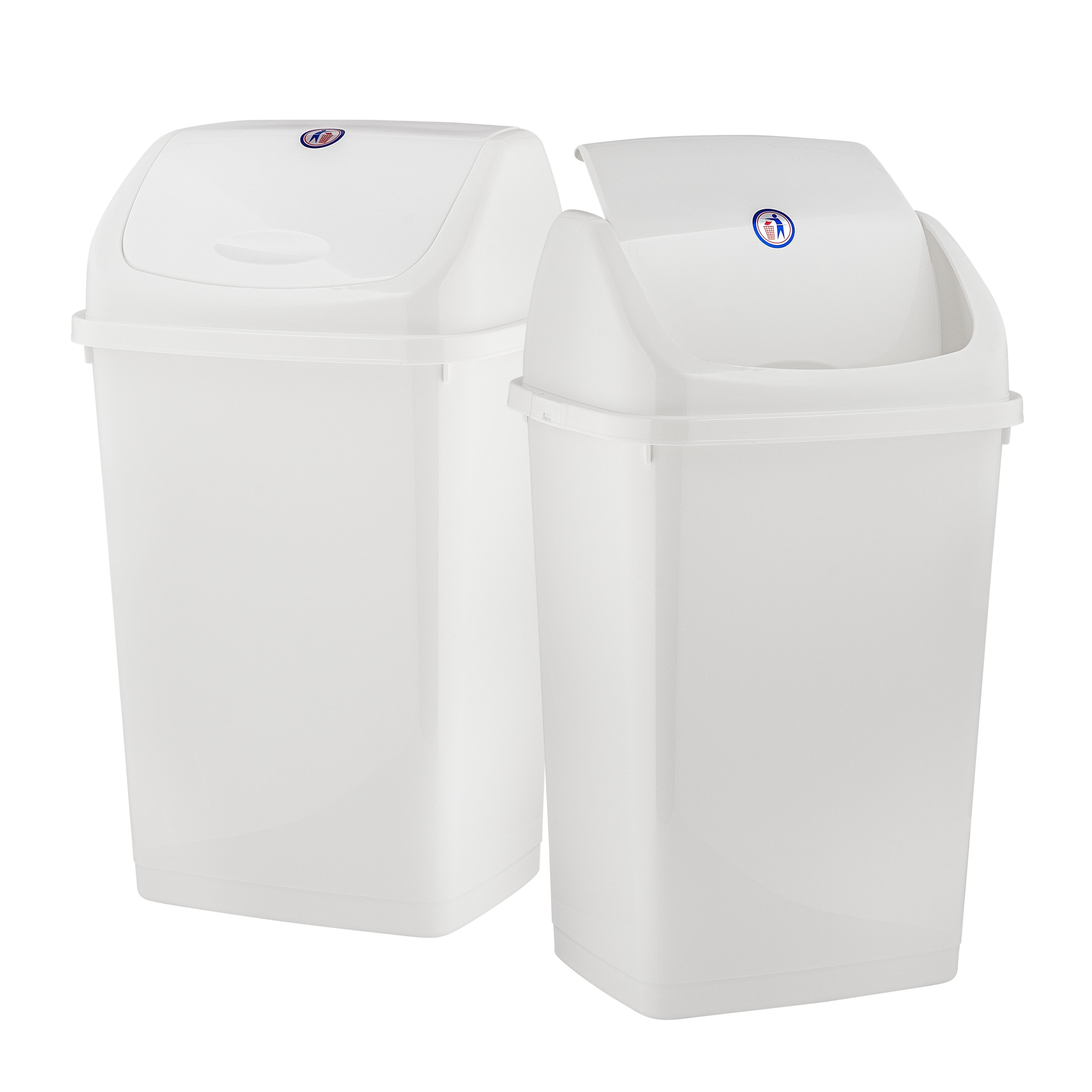 Superio Large Kitchen Trash Can 13 Gallon White 2 Pack Swing Top Trash ...
