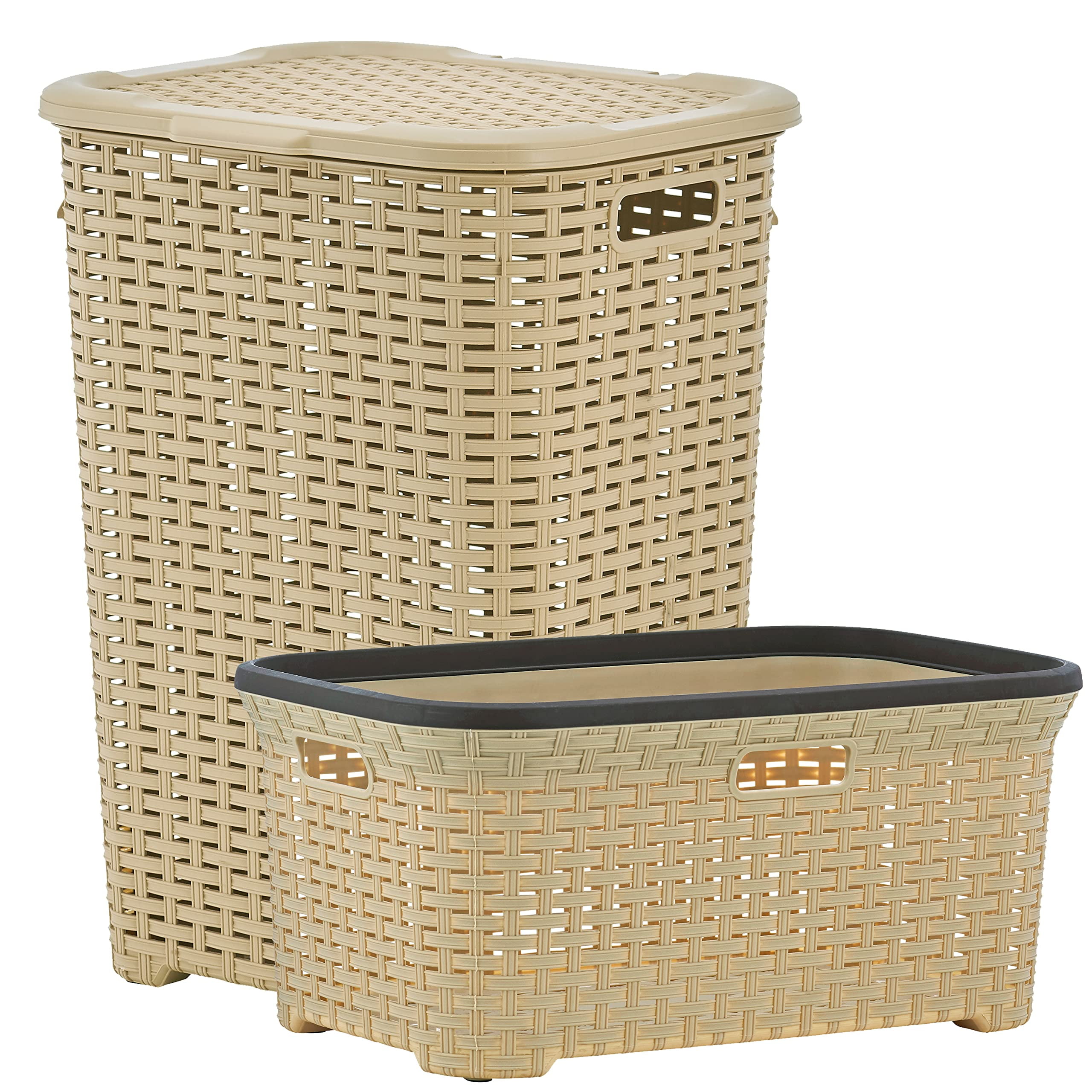 Superio Laundry Hamper and Laundry Basket Set - Plastic Hamper with Cut ...
