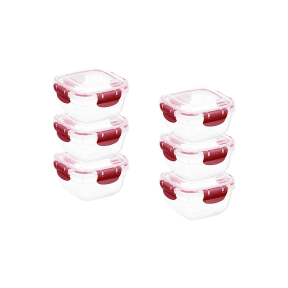 Superio Lock and Fresh Airtight Food Storage Containers with Lids for Kitchen Pantry Organization , BPA Free, Lunch, and Meal Prep Plastic Containers, 16 oz. Square Sealed Container, Red, 6 pack