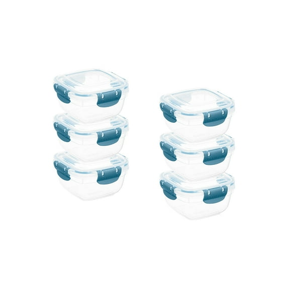 Superio Lock and Fresh Airtight Food Storage Containers with Lids for Kitchen Pantry Organization , BPA Free, Lunch, and Meal Prep Plastic Containers, 16 oz. Square Sealed Container, Blue, 6 pack