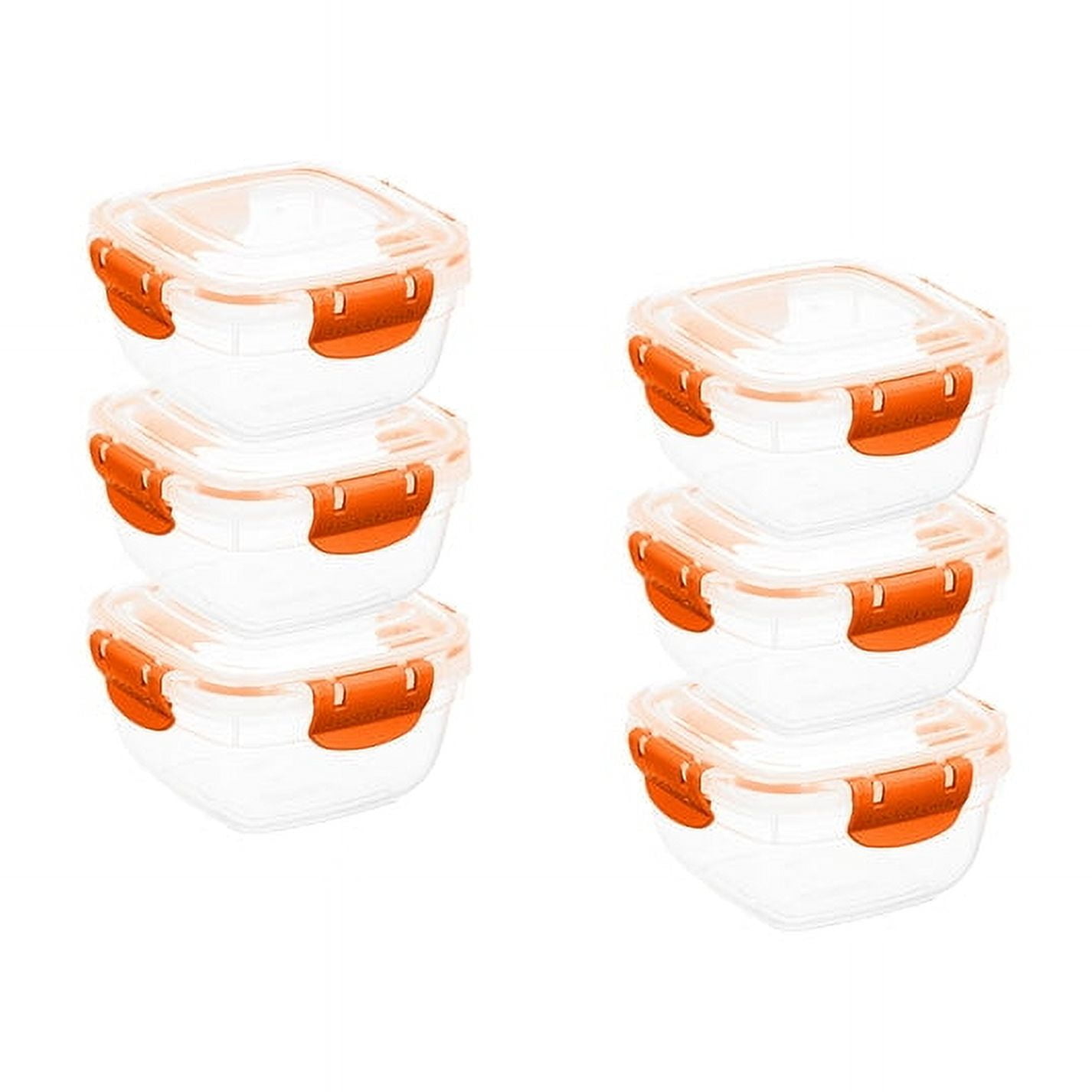 Superio Lock and Fresh Airtight Food Storage Containers with Lids for Kitchen Pantry Organization , BPA Free, Lunch, and Meal Prep Plastic Containers, 16 oz. Square Sealed Container, Orange, 6 pack
