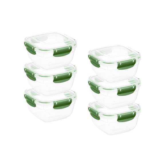 Superio Lock and Fresh Airtight Food Storage Containers with Lids for Kitchen Pantry Organization , BPA Free, Lunch, and Meal Prep Plastic Containers, 30 oz. Square Sealed Container, Green, 6 pack