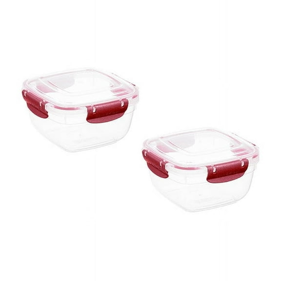 Superio Lock and Fresh Airtight Food Storage Containers with Lids for Kitchen Pantry Organization , BPA Free, Lunch, and Meal Prep Plastic Containers, 30 oz. Square Sealed Container, Red, 2 pack