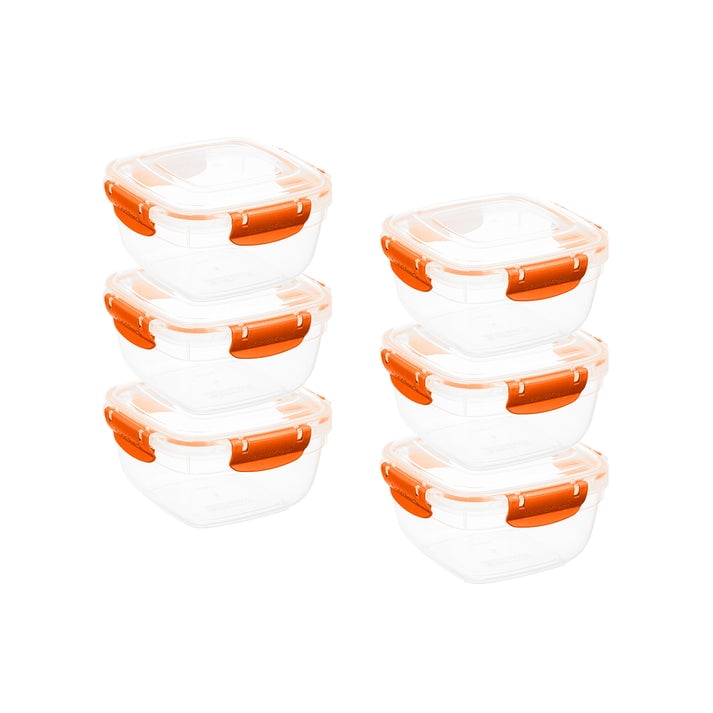 Superio Lock and Fresh Airtight Food Storage Containers with Lids for Kitchen Pantry Organization , BPA Free, Lunch, and Meal Prep Plastic Containers, 30 oz. Square Sealed Container, Orange, 6 pack