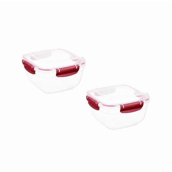 Superio Lock and Fresh Airtight Food Storage Containers with Lids for Kitchen Pantry Organization , BPA Free, Lunch, and Meal Prep Plastic Containers, 48 oz. Square Sealed Container, Red, 2 pack