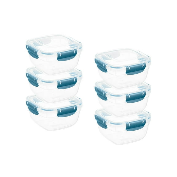 Superio Lock and Fresh Airtight Food Storage Containers with Lids for Kitchen Pantry Organization , BPA Free, Lunch, and Meal Prep Plastic Containers, 48 oz. Square Sealed Container, Blue, 6 pack