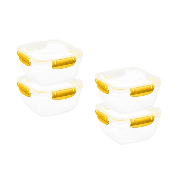 Superio Lock and Fresh Airtight Food Storage Containers with Lids for Kitchen Pantry Organization , BPA Free, Lunch, and Meal Prep Plastic Containers, 48 oz. Square Sealed Container, Yellow, 4 pack