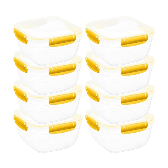 Superio Lock and Fresh Airtight Food Storage Containers with Lids for Kitchen Pantry Organization , BPA Free, Lunch, and Meal Prep Plastic Containers, 80 oz. Square Sealed Container, Yellow, 8 pack