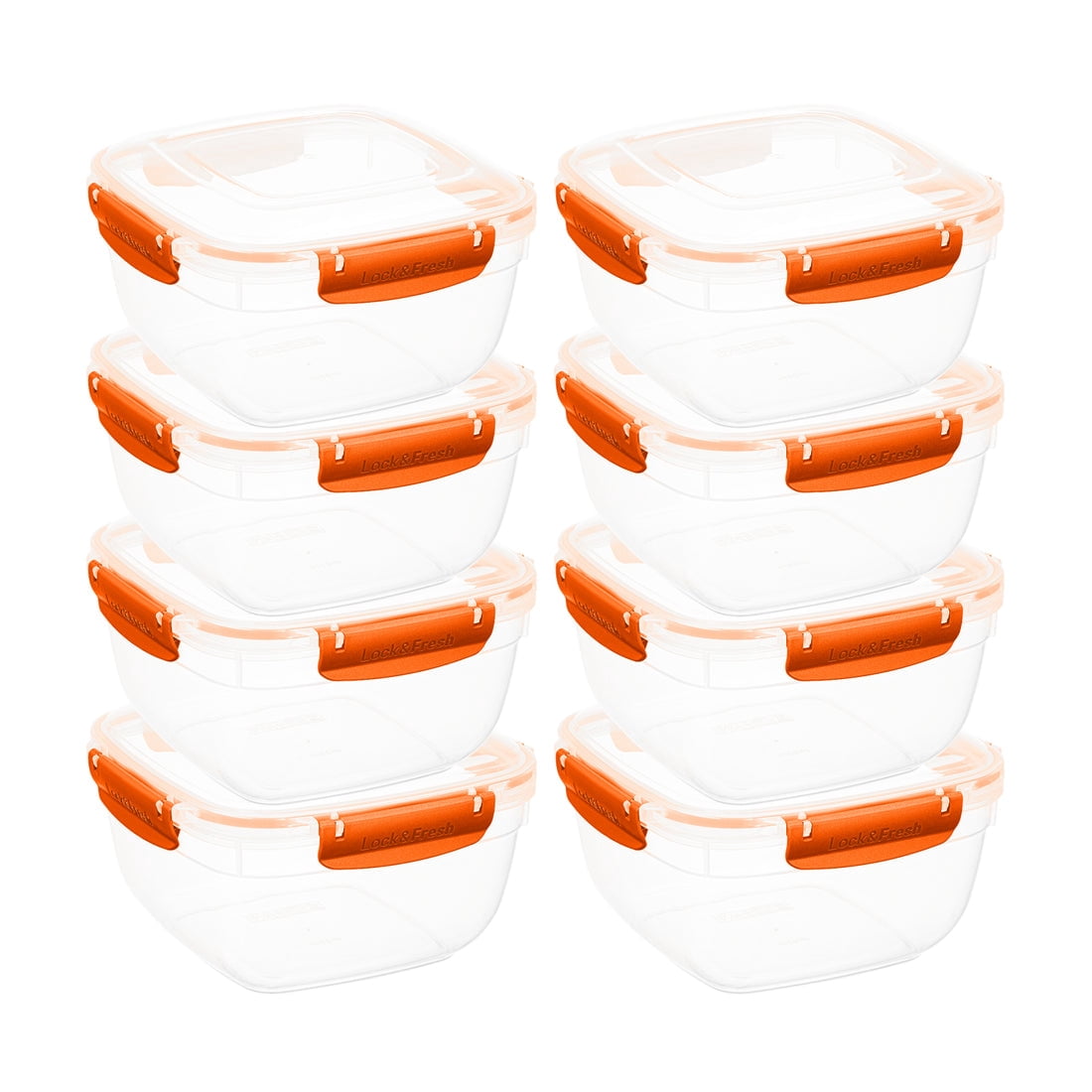 Superio Lock and Fresh Airtight Food Storage Containers with Lids for Kitchen Pantry Organization , BPA Free, Lunch, and Meal Prep Plastic Containers, 80 oz. Square Sealed Container, Orange, 8 pack