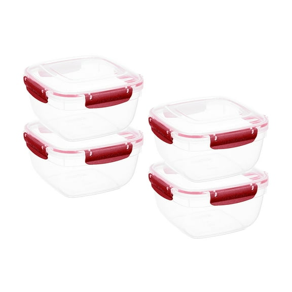 Superio Lock and Fresh Airtight Food Storage Containers with Lids for Kitchen Pantry Organization , BPA Free, Lunch, and Meal Prep Plastic Containers, 80 oz. Square Sealed Container, Red, 4 pack