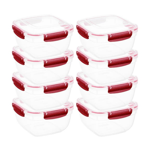 Superio Lock and Fresh Airtight Food Storage Containers with Lids for Kitchen Pantry Organization, BPA Free, Meal Prep Plastic Containers, 13 oz. Rectangular Sealed Container, Red, 8 pack