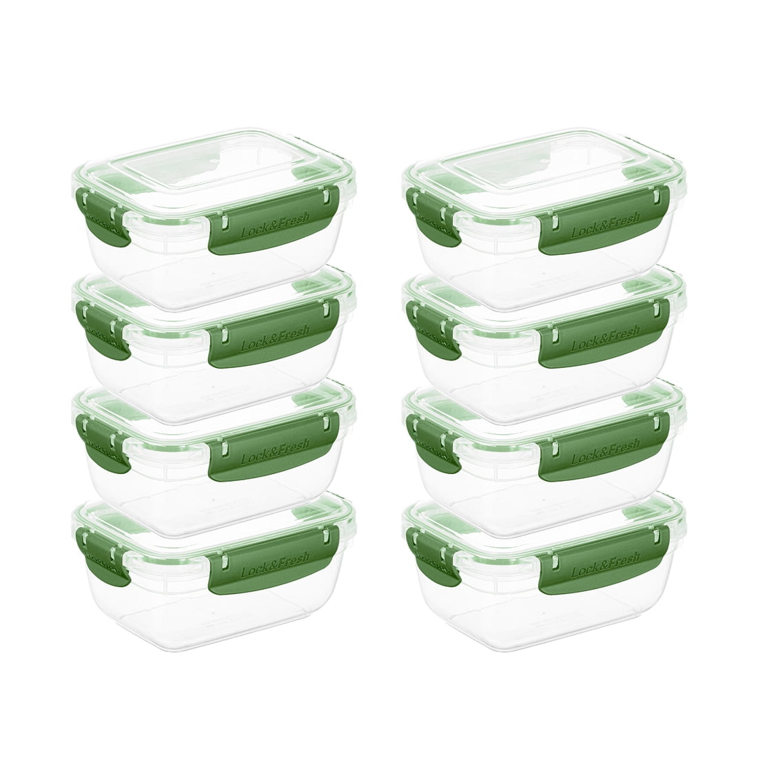 Superio Lock and Fresh Airtight Food Storage Containers with Lids for Kitchen Pantry Organization, BPA Free, Meal Prep Plastic Containers, 27 oz. Rectangular Sealed Container, Green, 8 pack