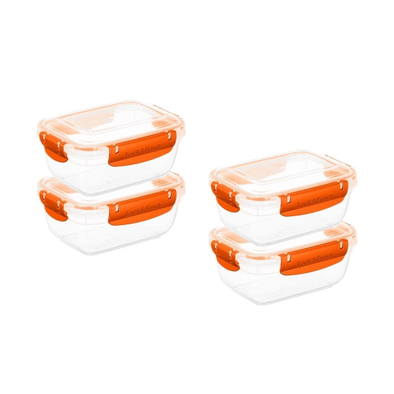 Superio Lock and Fresh Airtight Food Storage Containers with Lids for Kitchen Pantry Organization, BPA Free, Meal Prep Plastic Containers, 27 oz. Rectangular Sealed Container, Orange, 4 pack