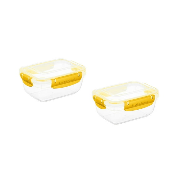 Superio Lock and Fresh Airtight Food Storage Containers with Lids for Kitchen Pantry Organization, BPA Free, Meal Prep Plastic Containers, 27 oz. Rectangular Sealed Container, Yellow, 2 pack