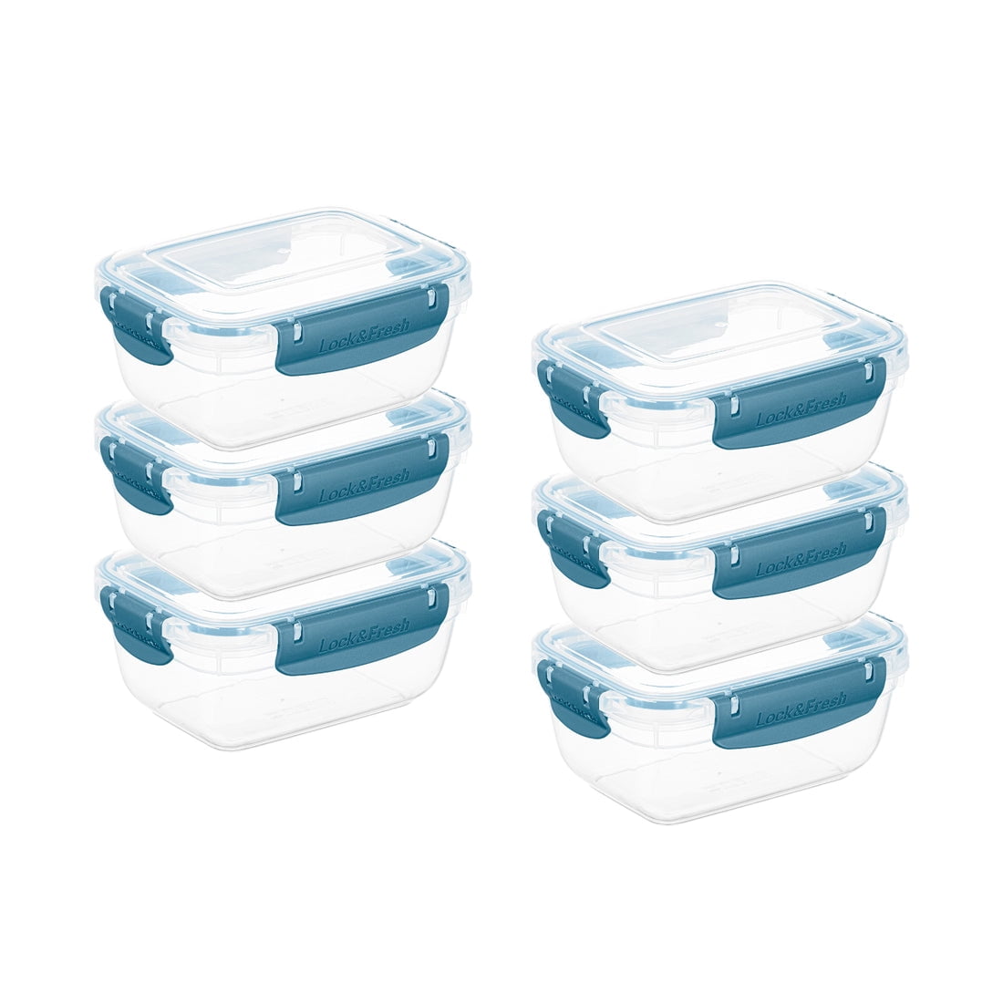 Superio Lock and Fresh Airtight Food Storage Containers with Lids for Kitchen Pantry Organization, BPA Free, Meal Prep Plastic Containers, 27 oz. Rectangular Sealed Container, Blue, 6 pack
