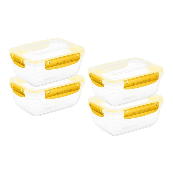 Superio Lock and Fresh Airtight Food Storage Containers with Lids for Kitchen Pantry Organization, BPA Free, Meal Prep Plastic Containers, 48 oz. Rectangular Sealed Container, Yellow, 4 pack