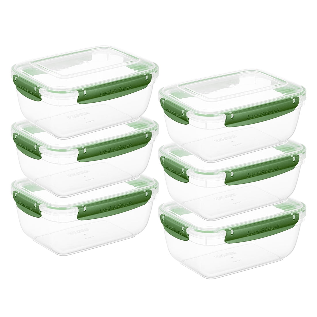 Superio Lock and Fresh Airtight Food Storage Containers with Lids for Kitchen Pantry Organization, BPA Free, Meal Prep Plastic Containers, 80 oz. Rectangular Sealed Container, Green, 6 pack