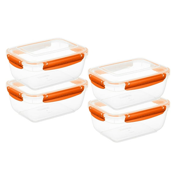 Superio Lock and Fresh Airtight Food Storage Containers with Lids for Kitchen Pantry Organization, BPA Free, Meal Prep Plastic Containers, 80 oz. Rectangular Sealed Container, Orange, 4 pack