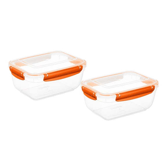 Superio Lock and Fresh Airtight Food Storage Containers with Lids for Kitchen Pantry Organization, BPA Free, Meal Prep Plastic Containers, 80 oz. Rectangular Sealed Container, Orange, 2 pack
