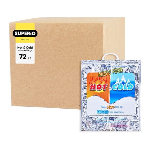 Superio Hot and Cold Insulated Bags for Food Delivery, Grocery Shopping Bags, Food Storage for Hot and Frozen Food for Travel, Disposable Cooler Bag, Reinforced Thermal Lunch Bag (72, 16"x5.5"x19")