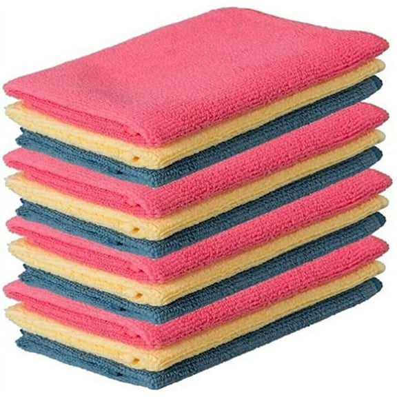 Superio Microfiber Cleaning Cloth 12"x12" Highly Absorbent Cleaning Rags for House, Kitchen, Bathroom ,Car 12 Pack Multi Color Coded Multi-Purpose Streak-Free lint-Free Towels
