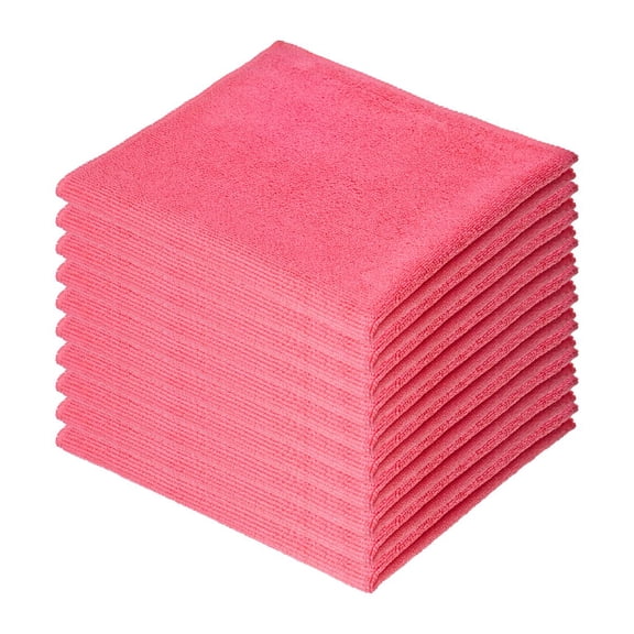Superio Microfiber Cleaning Cloths Color-Coded for Easy Organization, Ultra-Soft, Durable, Multi-Purpose Cloths for Bathroom, Kitchen, Windows, Furniture, Electronics (Pink), 10 Pack