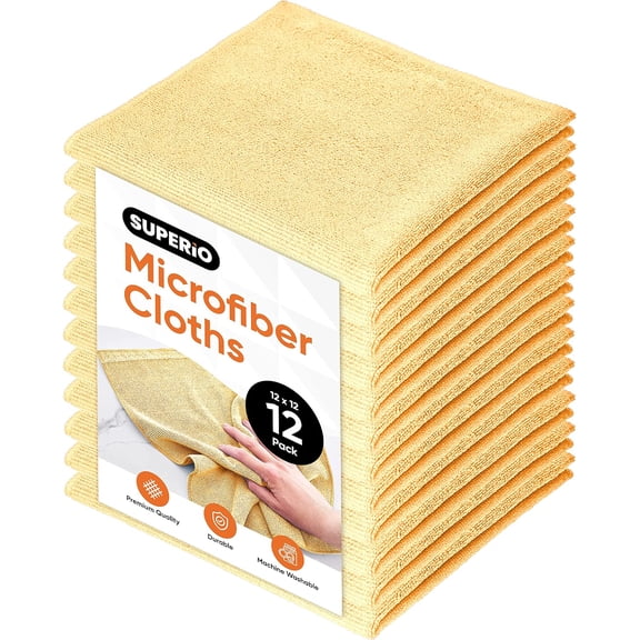 Superio Microfiber Cleaning Cloths Color-Coded for Easy Organization, Ultra-Soft, Durable, Multi-Purpose Cloths for Bathroom, Kitchen, Windows, Furniture, Electronics (Yellow)