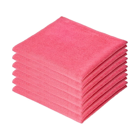Superio Microfiber Cleaning Cloths Color-Coded for Easy Organization, Ultra-Soft, Durable, Multi-Purpose Cloths for Bathroom, Kitchen, Windows, Furniture, Electronics (Pink), 6 Pack