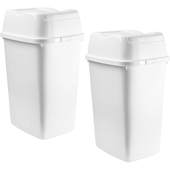 Superio Mini Plastic Trash Can with Swing Top Lid 1.25 Gallon Compact Small Waste Bin Portable Garbage Can for Countertop, Desktop, Vanity, Bathroom, Car, Under Sink, Dorm 5 L (2 Pack, White)