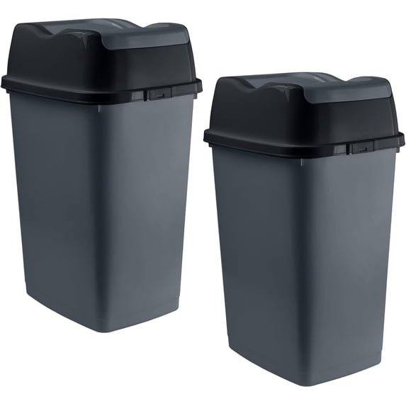 Superio Mini Plastic Trash Can with Swing Top Lid 4.5 Gallon Compact Small Waste Bin Portable Garbage Can for Countertop, Desktop, Vanity, Bathroom, Car, Under Sink, Dorm 18 L (2 Pack, Gray)