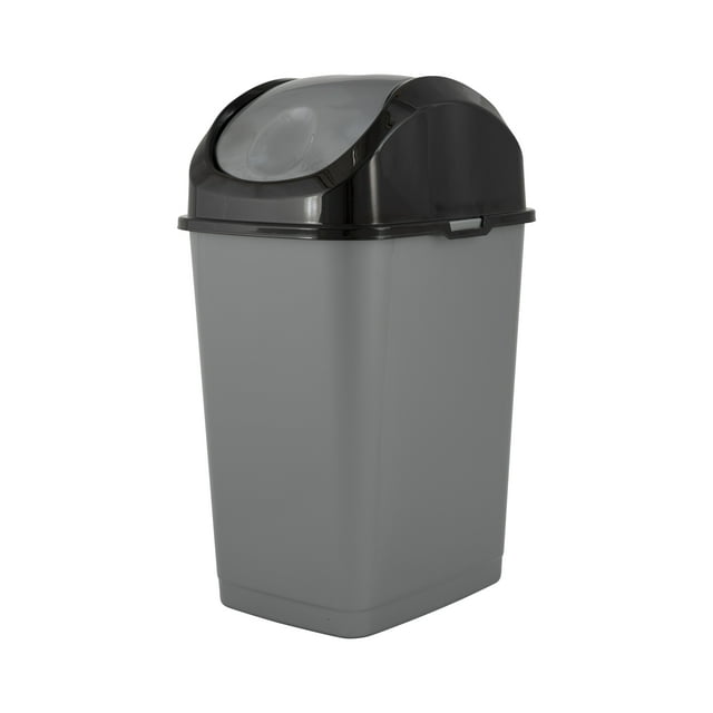 Superio Mini Plastic Trash Can with Swing Top Lid Grey/Black 1.25 Gal