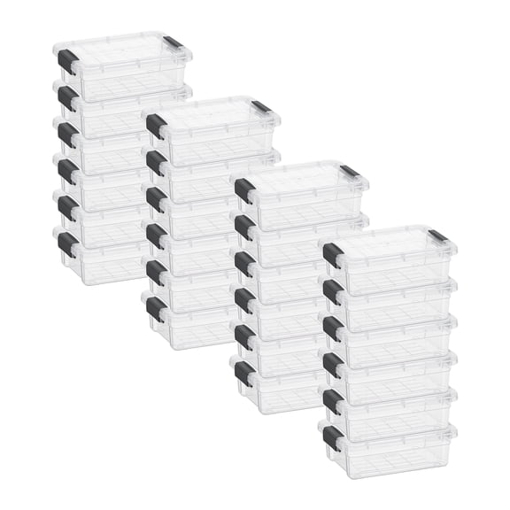 Superio Mini Storage Container Plastic Crayon Box Art Supplies and Sewing Case Stackable Clear Small Organizer for Beads, Stationery, Chalk, and Food, 0.7 Quart, 24 Pack