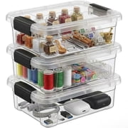 Superio 0.7 Quart Mini Clear Plastic Storage Container with Lid, Stackable Small Organizer Box for Crayons, Art Supplies, Beads, Sewing, Stationery & Food Storage, 3 Pack