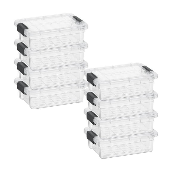 Superio Mini Storage Container Plastic Crayon Box Art Supplies and Sewing Case Stackable Clear Small Organizer for Beads, Stationery, Chalk, and Food, 0.7 Quart, 8 Pack