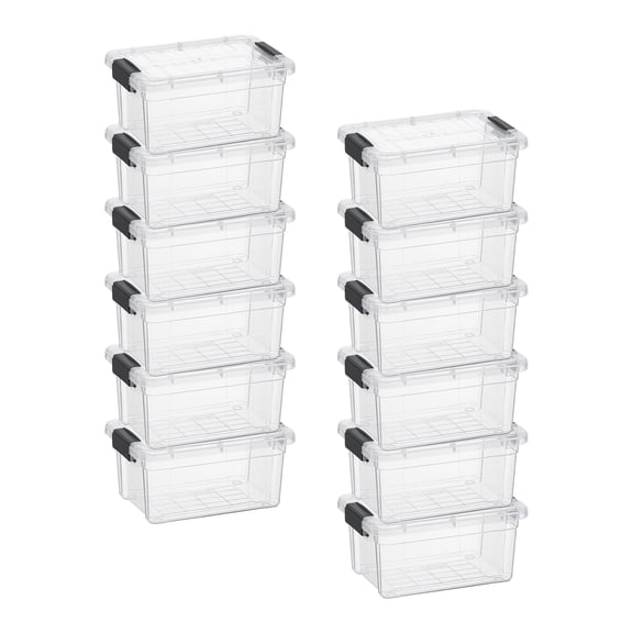 Superio Mini Storage Container Plastic Crayon Box Art Supplies and Sewing Case Stackable Clear Small Organizer for Beads, Stationery, Chalk, and Food, 1.05 Quart, 12 Pack