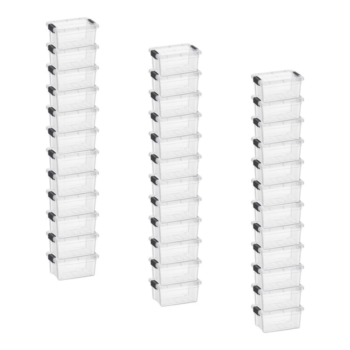 Superio Mini Storage Container Plastic Crayon Box Art Supplies and Sewing Case Stackable Clear Small Organizer for Beads, Stationery, Chalk, and Food, 1.05 Quart, 36 Pack