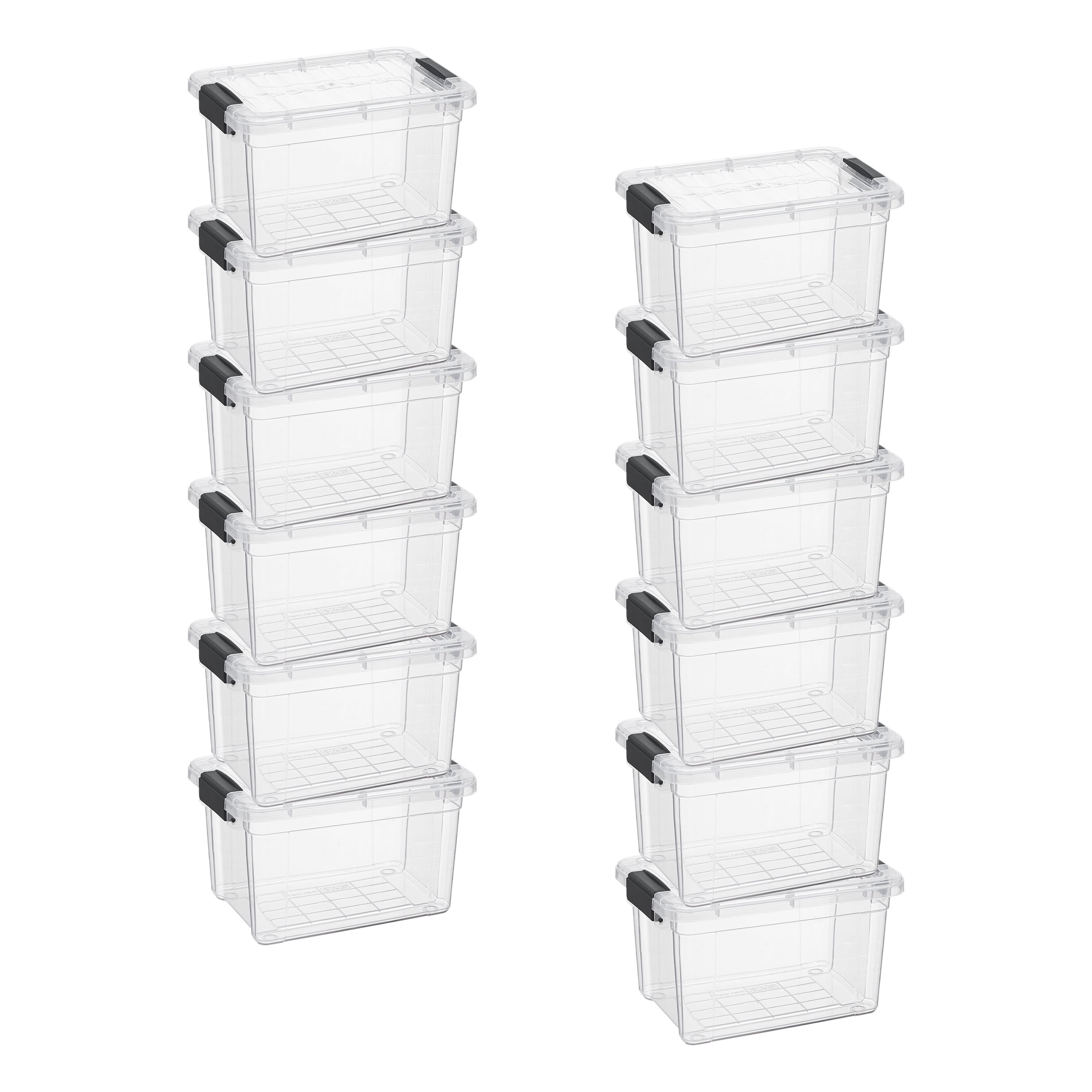 Superio Mini Storage Container Plastic Crayon Box Art Supplies and Sewing Case Stackable Clear Small Organizer for Beads, Stationery, Chalk, and Food, 1.4 Quart, 12 Pack