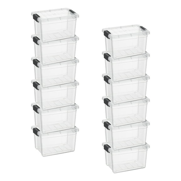 Superio Mini Storage Container Plastic Crayon Box Art Supplies and Sewing Case Stackable Clear Small Organizer for Beads, Stationery, Chalk, and Food, 1.4 Quart, 12 Pack