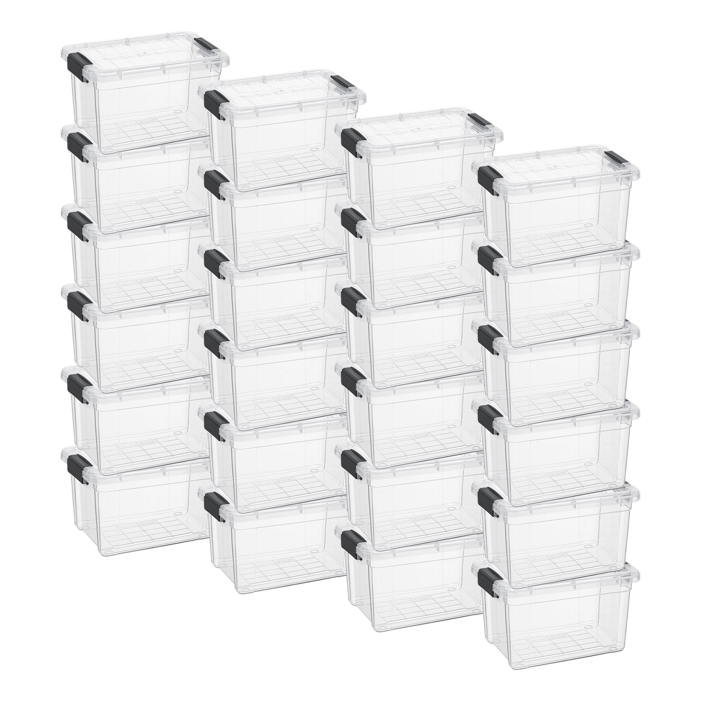 Superio Mini Storage Container Plastic Crayon Box Art Supplies and Sewing Case Stackable Clear Small Organizer for Beads, Stationery, Chalk, and Food, 1.4 Quart, 24 Pack