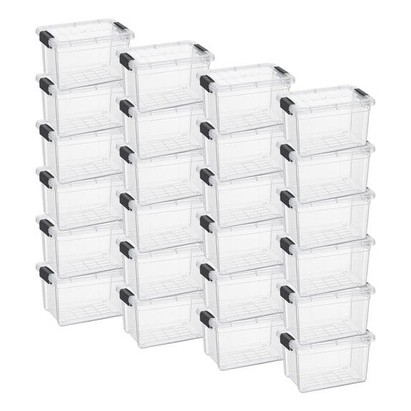 Superio Mini Storage Container Plastic Crayon Box Art Supplies and Sewing Case Stackable Clear Small Organizer for Beads, Stationery, Chalk, and Food, 1.4 Quart, 24 Pack