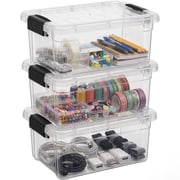 Superio 1.4 Quart Mini Clear Plastic Storage Container with Lid, Stackable Small Organizer Box for Crayons, Art Supplies, Beads, Sewing, Stationery & Food Storage, 3 Pack