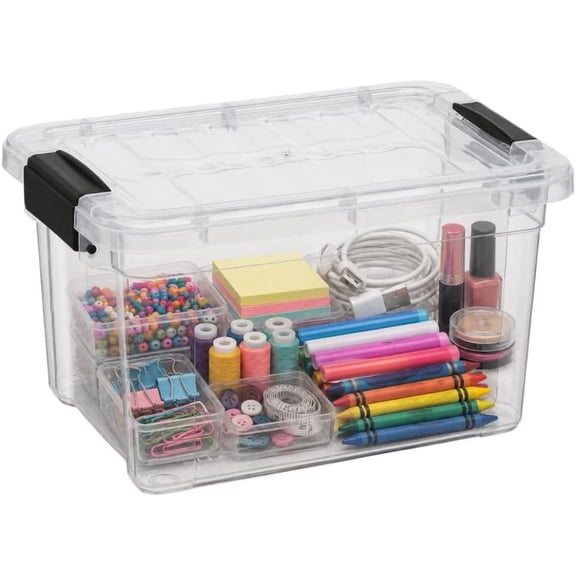Superio Mini Storage Container Plastic Crayon Box Art Supplies and Sewing Case Stackable Clear Small Organizer for Beads, Stationery, Chalk, and Food, 1.4 Quart, 1 Pack