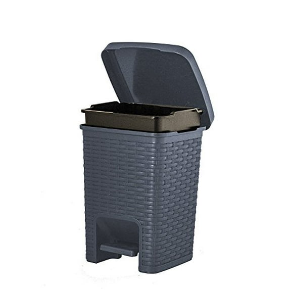 Superio Mini Trash Can with Foot Pedal Small Outdoor Garbage Can with Lid, 1.5 Gallon Plastic Waste Basket for Bathroom, Bedroom, Kitchen, Office, Patio (Wicker Grey 6 QT.)