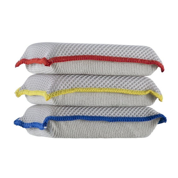 Superio Miracle Microfiber Sponges for Kitchen 3-Pack White with Colored Linings (Red, Blue, Yellow)