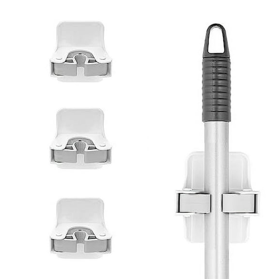 Superio Mop and Broom Holder, Set of 8 Single Piece Hooks, White Plastic Wall Mount Cleaning Storage Tool Organizer, Heavy-Duty Hook for Kitchen, Closet Garage, and Office