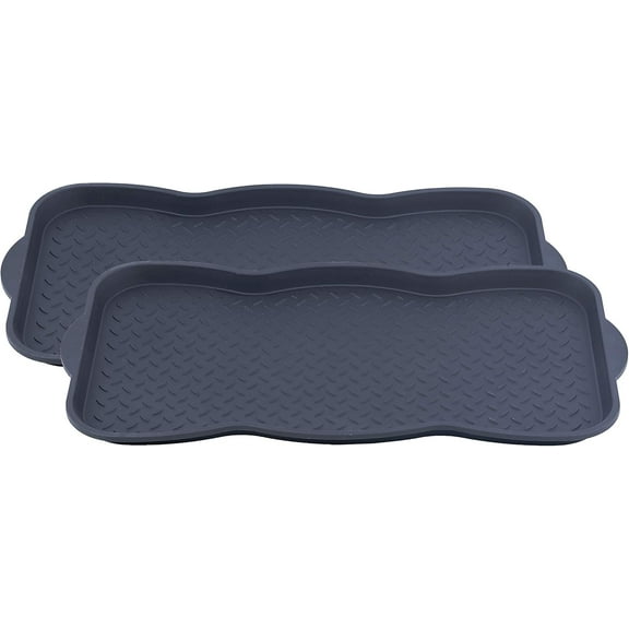 Superio Multi-Purpose Boot & Shoe Tray, Black, 29.75 x 15 Round Scalloped, Protects Floors from Water and Dirt, Waterproof for All Weather Indoor or Outdoor Use (2)