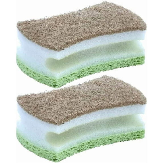 Superio Natural Sisal Cellulose Scrub Sponge with Grip, Dual Sided (2 Pack)
