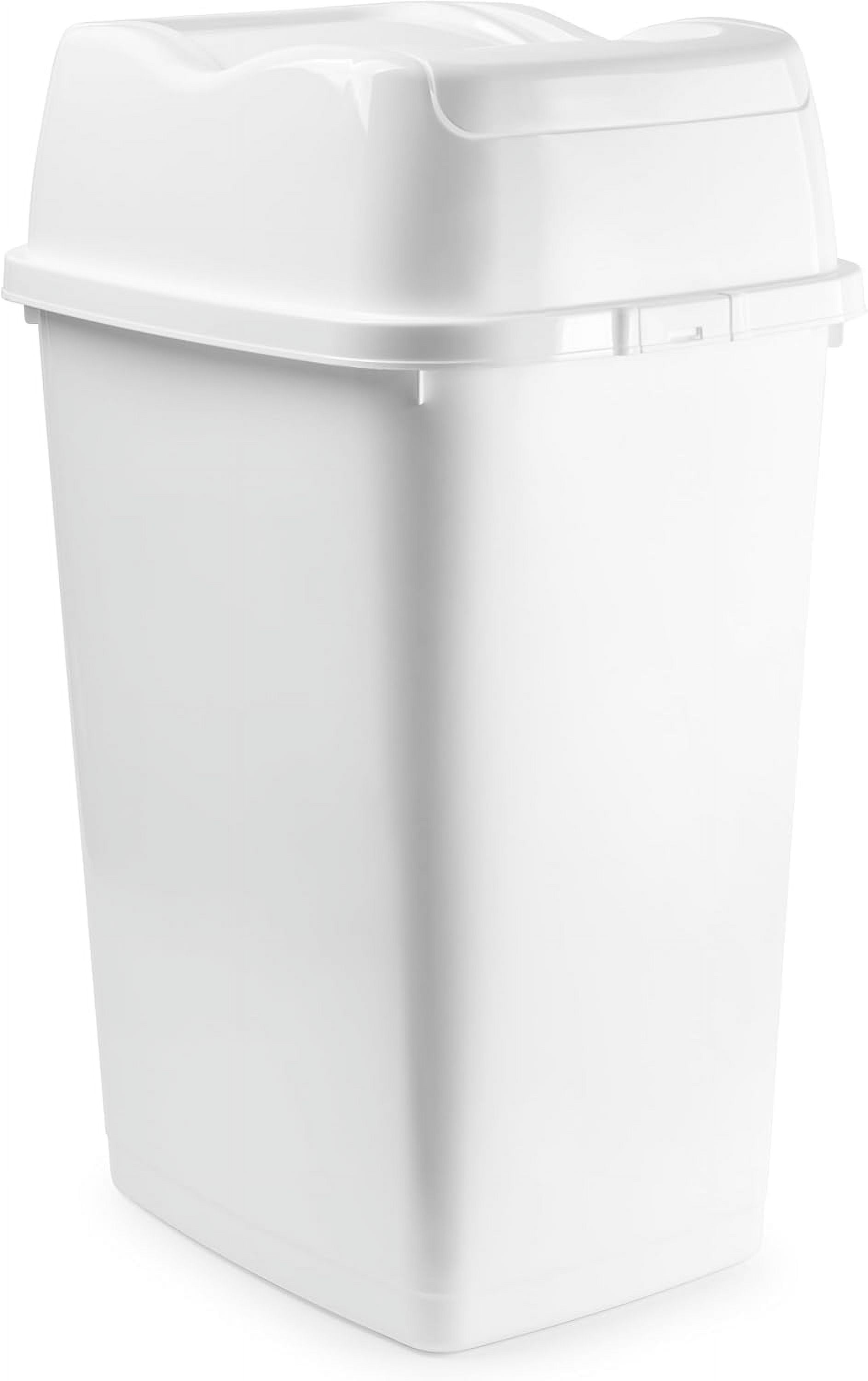 Superio Office Trash Can with Lid 9 Gallon Slim Kitchen Garbage Can Swing Top Lidded Waste Bin Plastic 35 L (2 Pack, White)