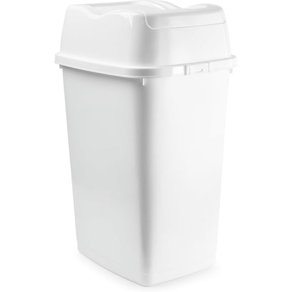 Superio Office Trash Can with Lid 9 Gallon Slim Kitchen Garbage Can Swing Top Lidded Waste Bin Plastic 35 L (2 Pack, White)